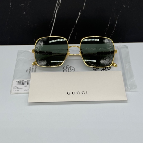 NEW GUCCI SQUARE SUNGLASSES GOLD GRAY GG1434S 001 - Picture 14 of 15